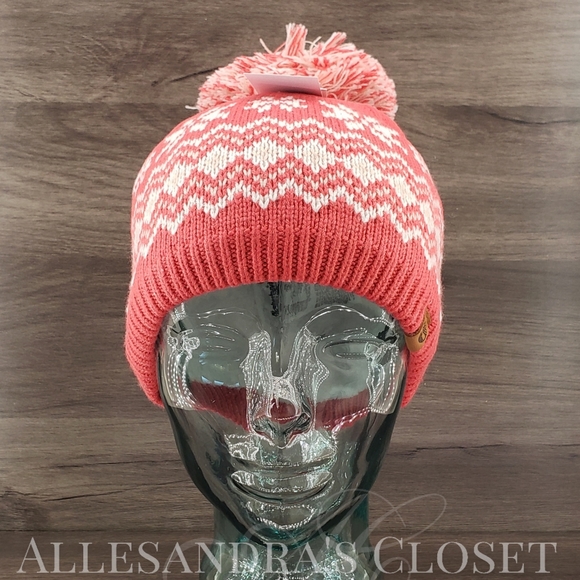 BUNDLE ‐ 2 Timberland Hats Beanies Multi Fair Isle Pompom Knit Outdoor NWT - Picture 2 of 15